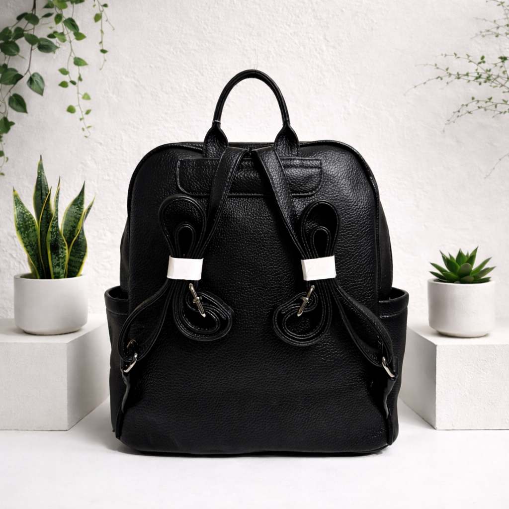 DAISY VEGAN ECO LEATHER BLACK BACKPACK