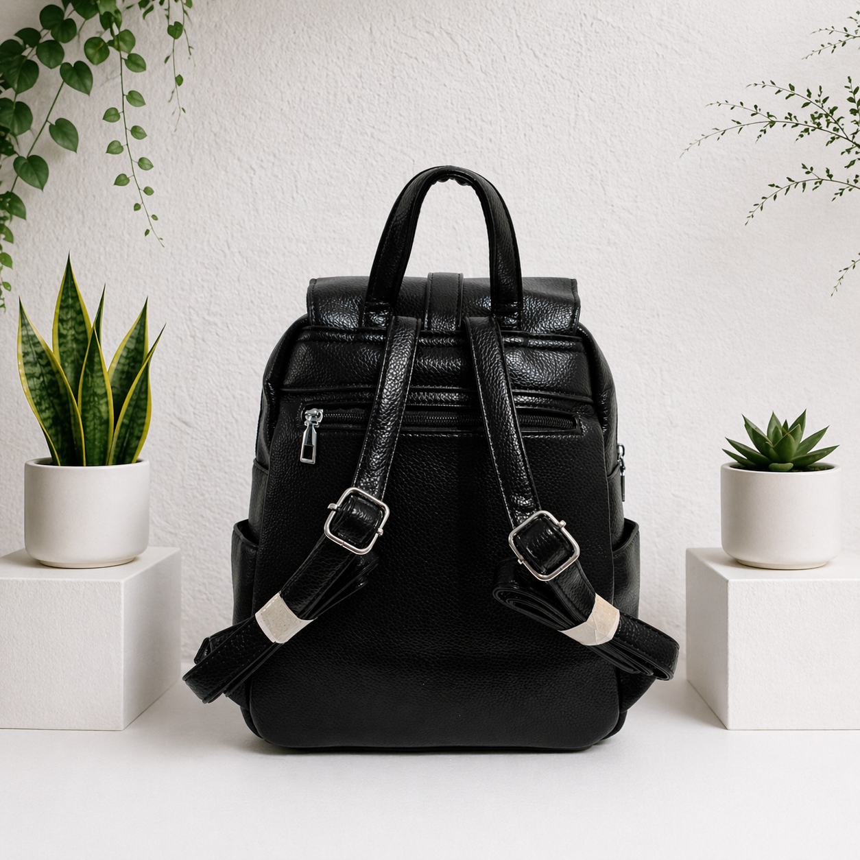 ISABELLA BLACK VEGAN LEATHER BACKPACK