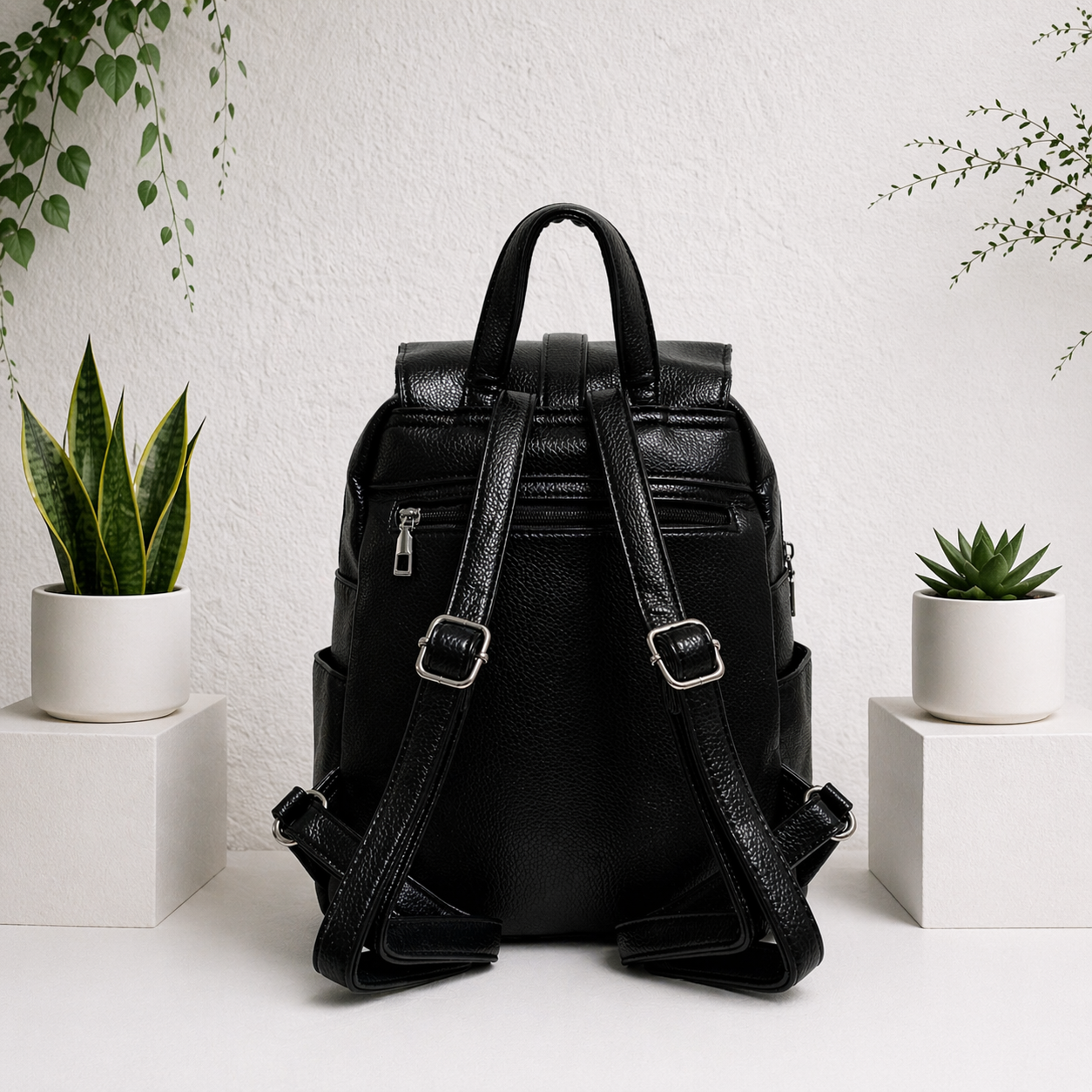 ISABELLA BLACK VEGAN LEATHER BACKPACK