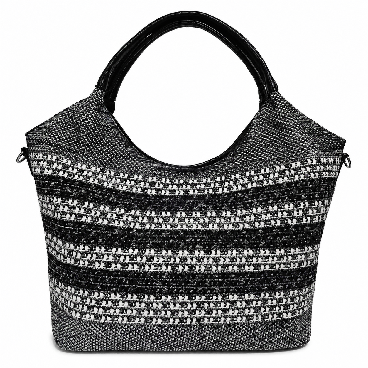 BETH BLACK AND WHITE WOVEN FAUX LEATHER TOTE BAG