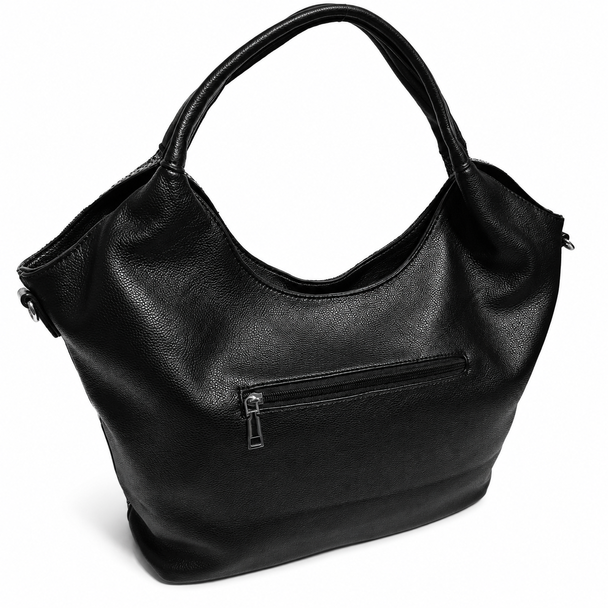 BETH BLACK AND WHITE WOVEN FAUX LEATHER TOTE BAG
