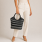 BETH BLACK AND WHITE WOVEN FAUX LEATHER TOTE BAG