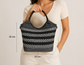 BETH BLACK AND WHITE WOVEN FAUX LEATHER TOTE BAG