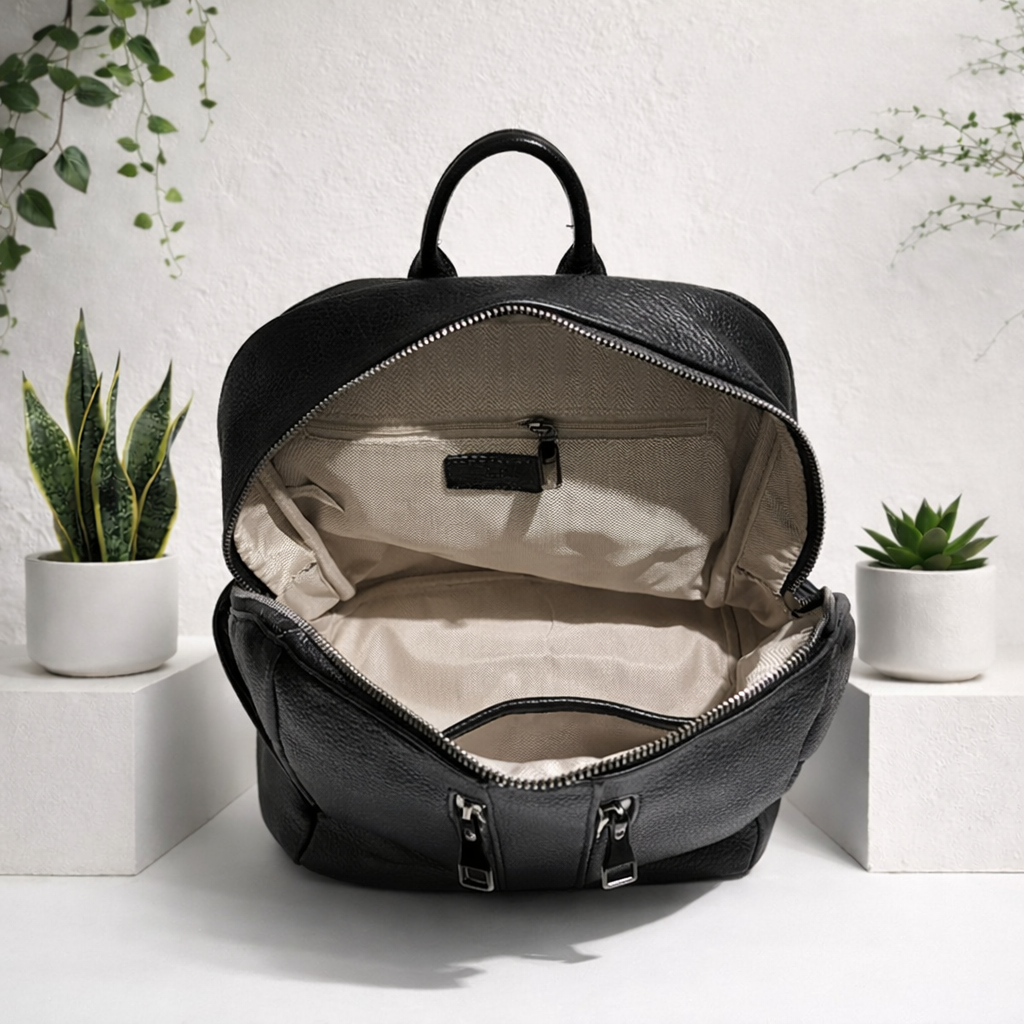 DAISY VEGAN ECO LEATHER BLACK BACKPACK